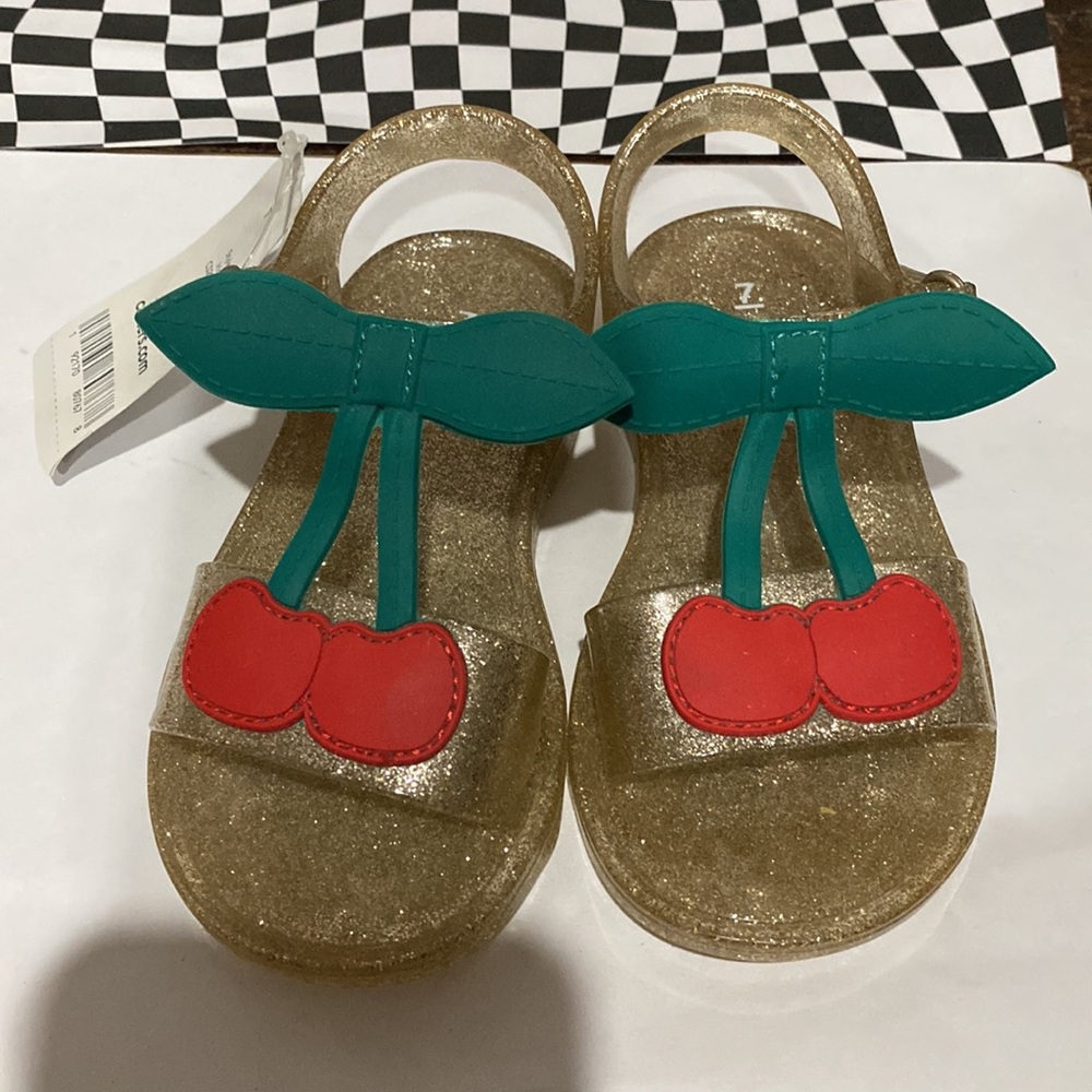 Carters Sweet Jellies Cherry Shoe for girls size 7 Gold and Red